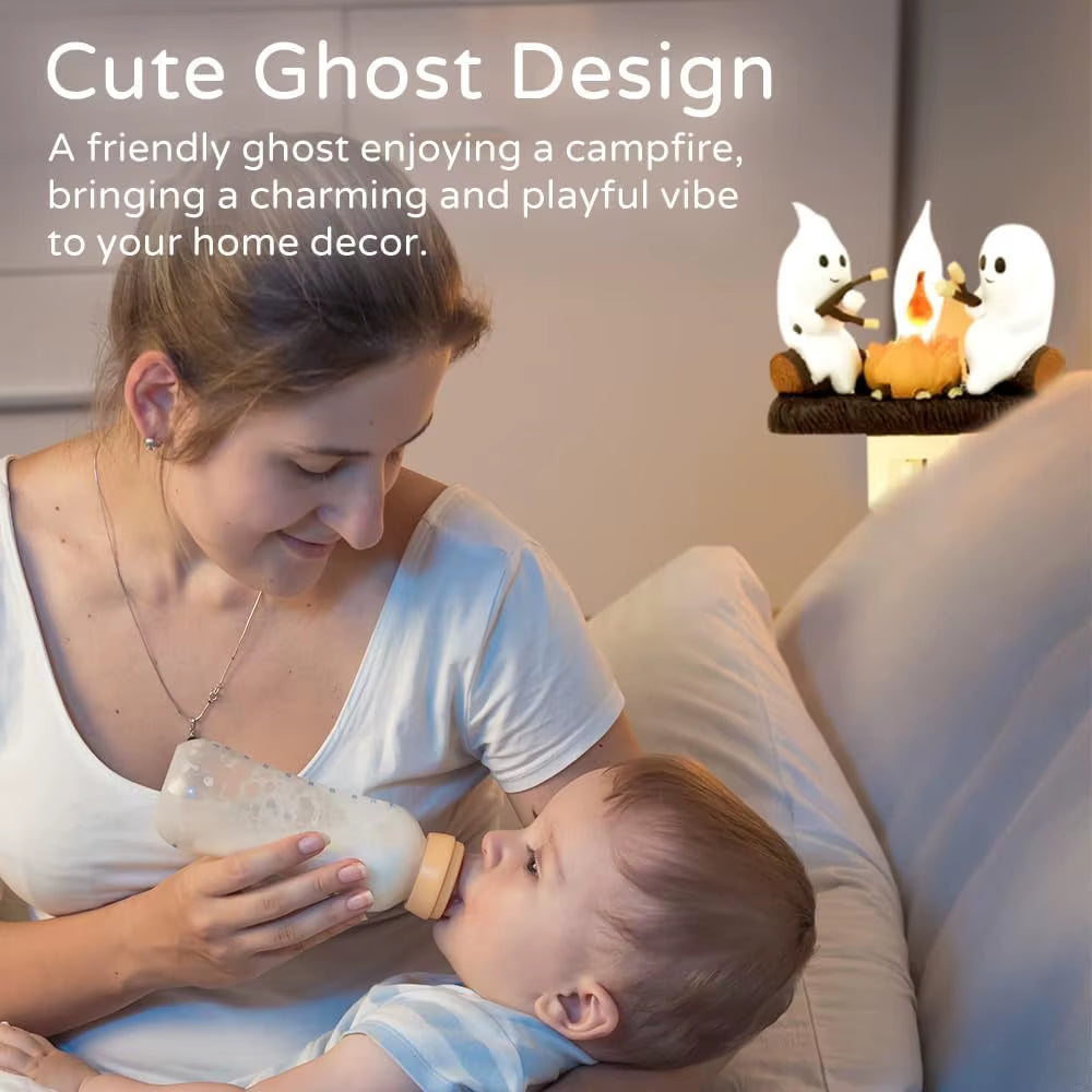 Ghost Campfire Flickering Halloween Night Light 3D LED Small Campfire Light for Indoor Halloween Decorations