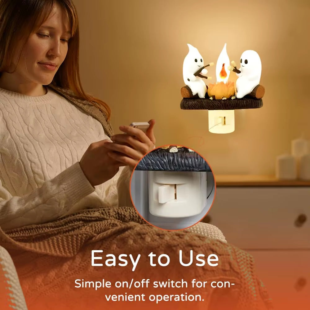 Ghost Campfire Flickering Halloween Night Light 3D LED Small Campfire Light for Indoor Halloween Decorations