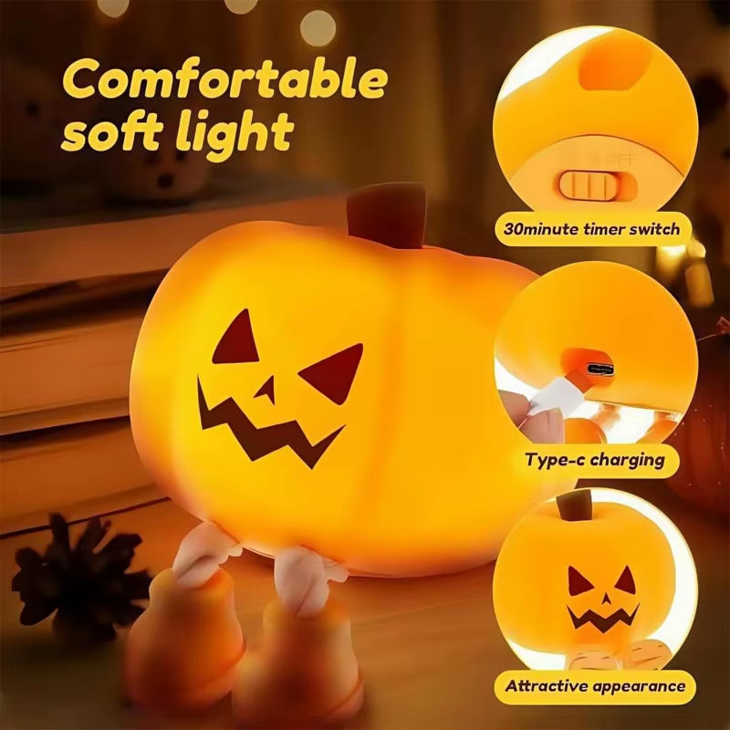 Pumpkin LED Night Light 3 Modes Rechargeable Silicone Table Lamp Touch Switch Children'S Night Light for Nursery Bedroom Gift