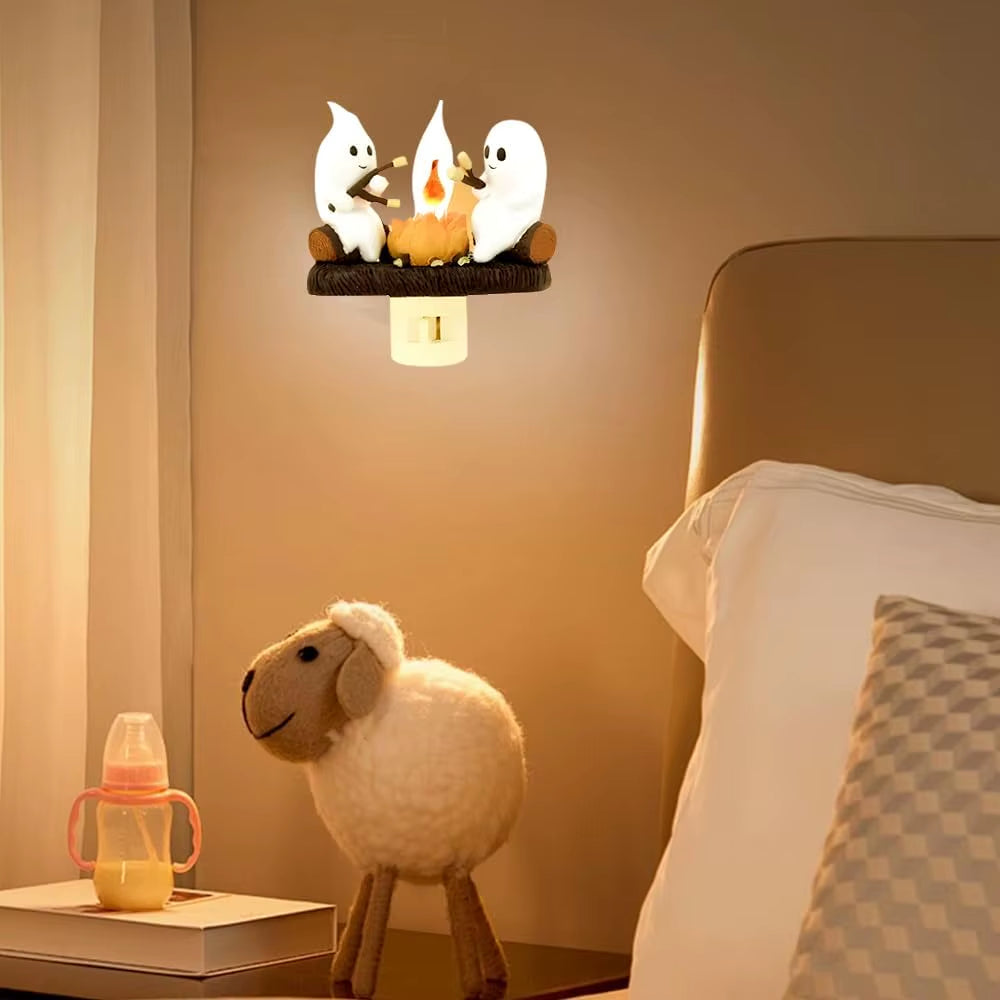 Ghost Campfire Flickering Halloween Night Light 3D LED Small Campfire Light for Indoor Halloween Decorations