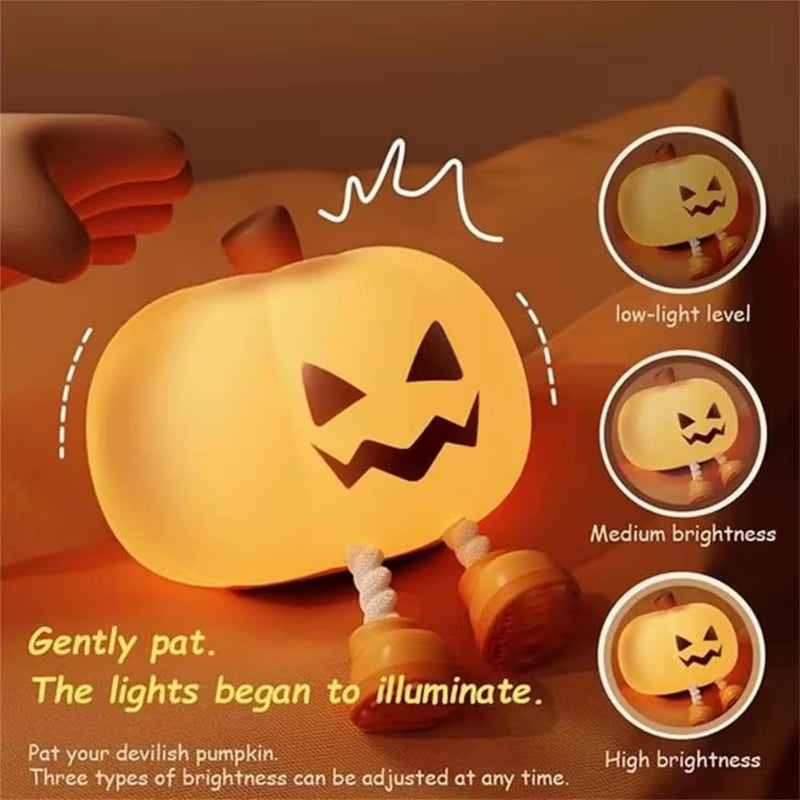 Pumpkin LED Night Light 3 Modes Rechargeable Silicone Table Lamp Touch Switch Children'S Night Light for Nursery Bedroom Gift