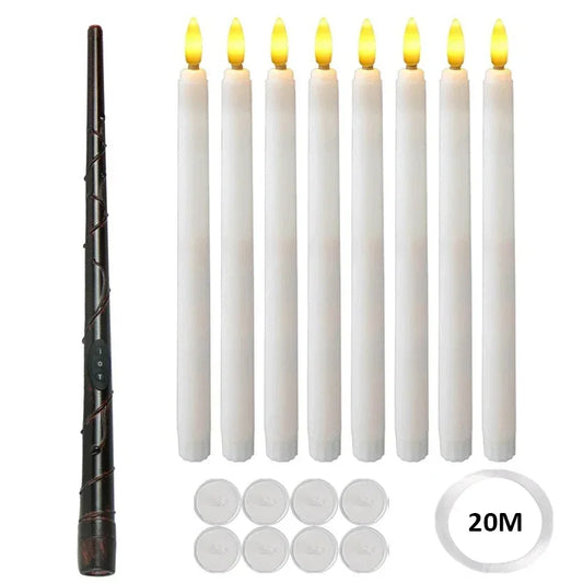 Floating Candles with Wand 8/12Pcs Magic Hanging Candles Flickering Warm Light Flameless Floating LED Candle Halloween Decor