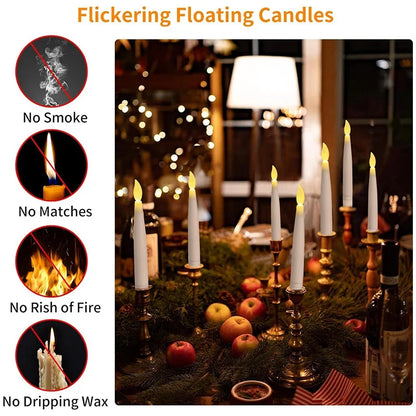 Floating Candles with Wand 8/12Pcs Magic Hanging Candles Flickering Warm Light Flameless Floating LED Candle Halloween Decor