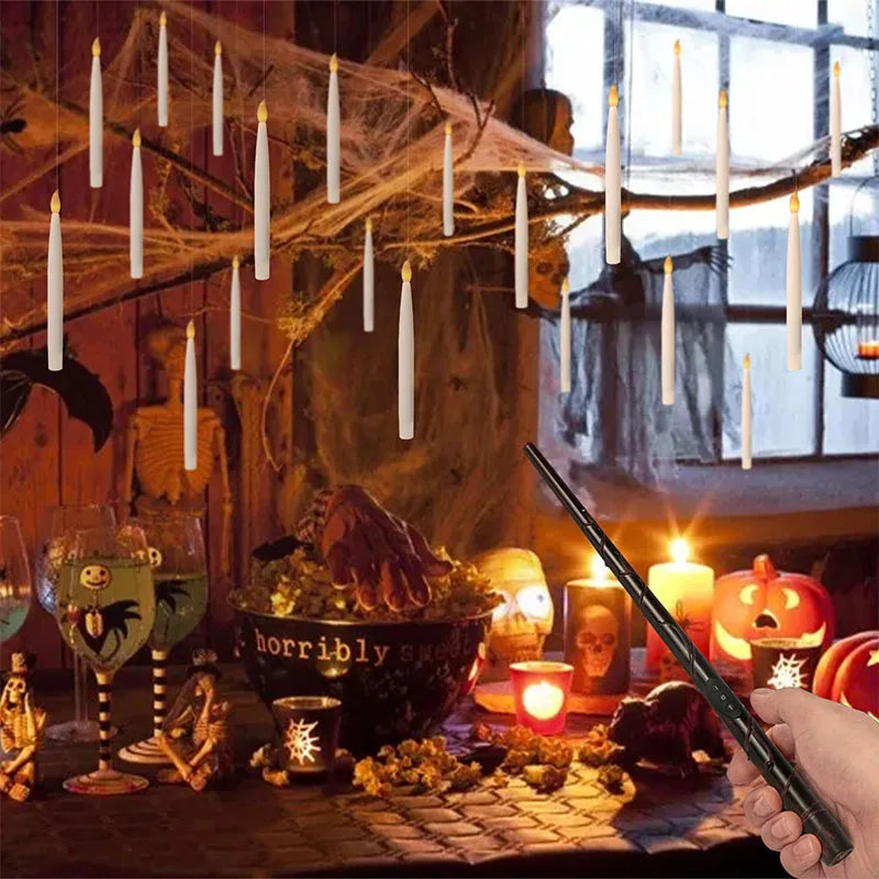 Floating Candles with Wand 8/12Pcs Magic Hanging Candles Flickering Warm Light Flameless Floating LED Candle Halloween Decor