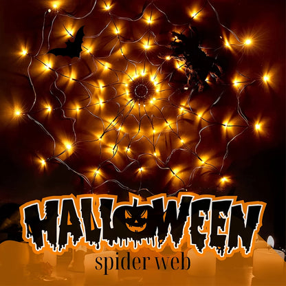 1Pc Spider Web LED String Lights with USB & Battery Power, Decorative Halloween Lighting, Purple, Indoor/Outdoor Use, Includes