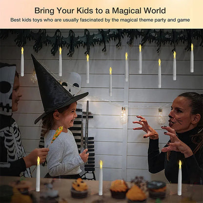 Floating Candles with Wand 8/12Pcs Magic Hanging Candles Flickering Warm Light Flameless Floating LED Candle Halloween Decor