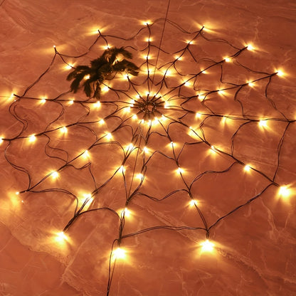 1Pc Spider Web LED String Lights with USB & Battery Power, Decorative Halloween Lighting, Purple, Indoor/Outdoor Use, Includes