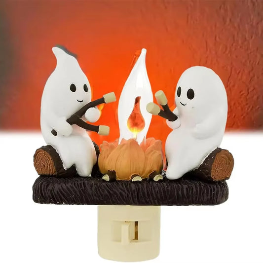 Ghost Campfire Flickering Halloween Night Light 3D LED Small Campfire Light for Indoor Halloween Decorations